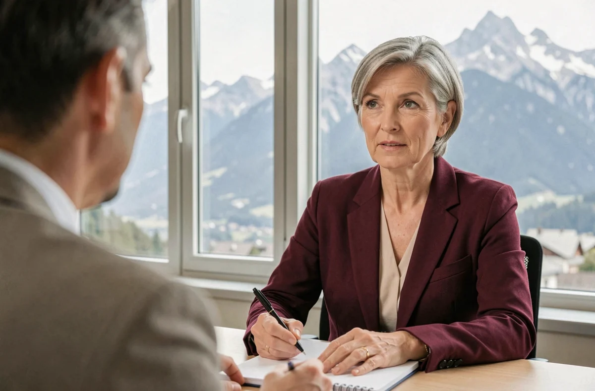 Consultante du Centre Métod conduisant un entretien individuel de bilan de compétences à Grenoble avec vue sur les montagnes
