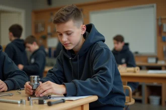 Élève en SEGPA travaillant sur un projet manuel dans un atelier scolaire