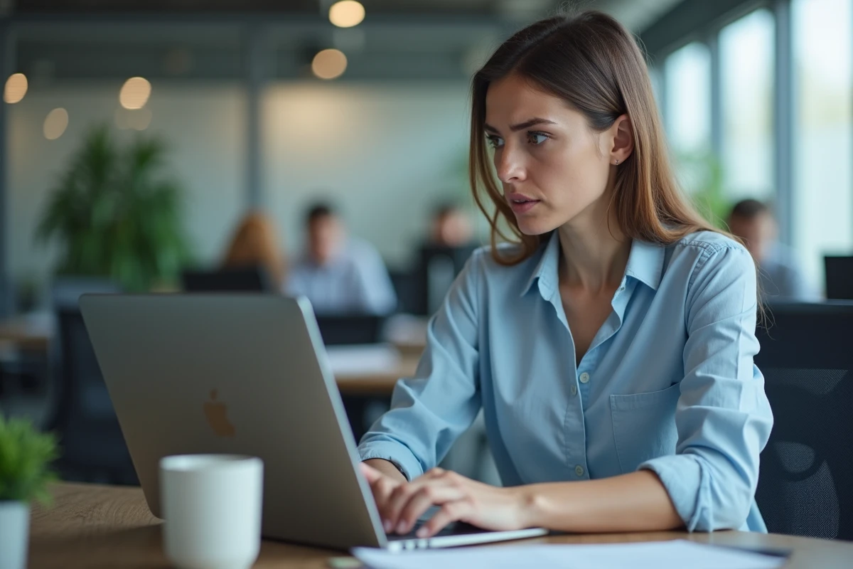 Employée frustrée face à une erreur de connexion sur l'intranet de son entreprise