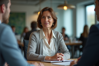 Femme d'&acirc;ge moyen en r&eacute;union professionnelle