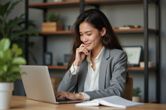 Jeune femme travaillant à domicile sur son ordinateur