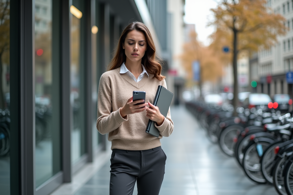 Jeune femme dehors regardant son smartphone