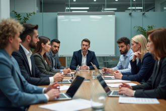 Groupe de professionnels en réunion dans un bureau moderne