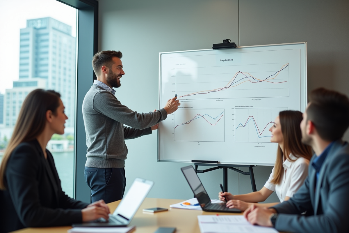 Homme dessinant un graphique lors d