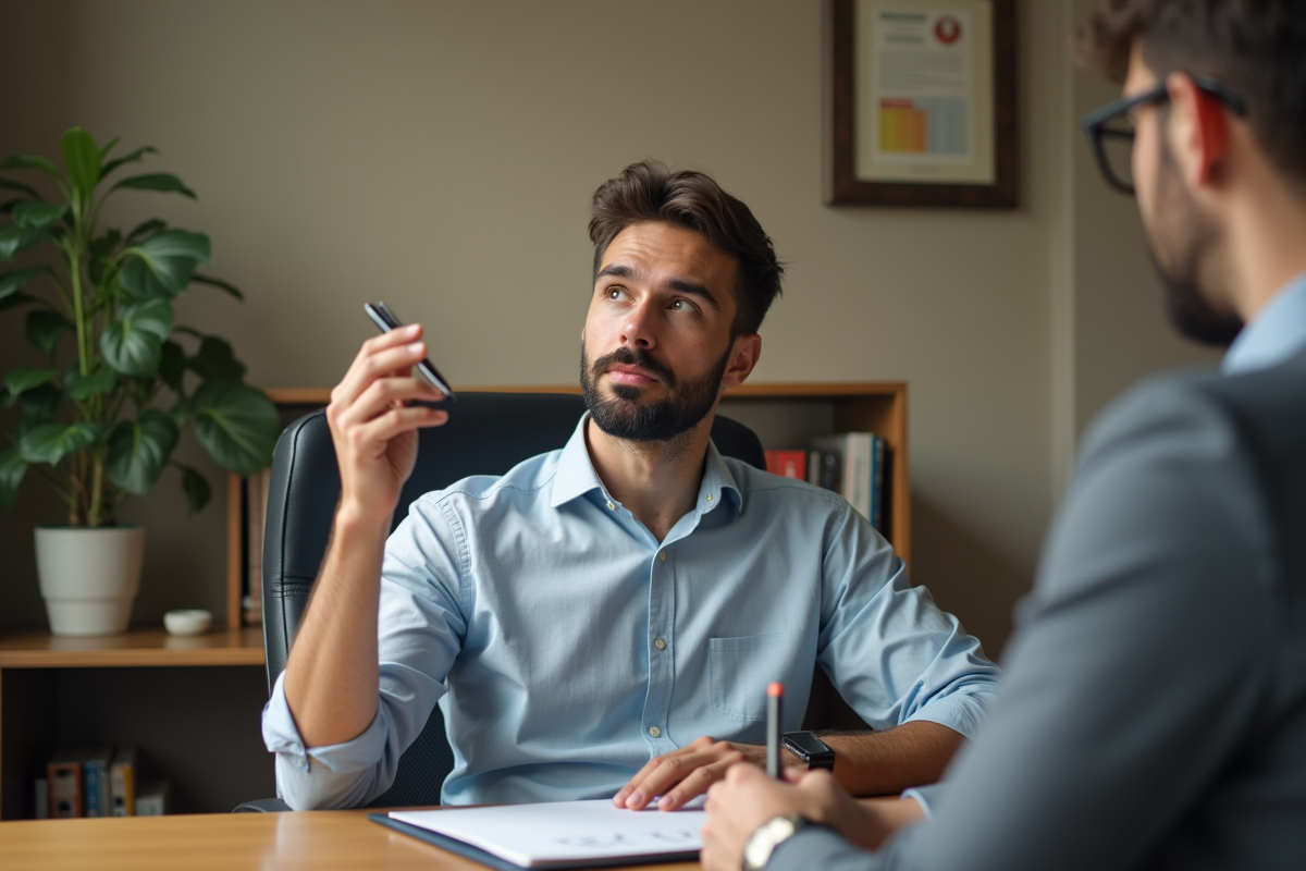 Homme posant une question dans une réunion professionnelle