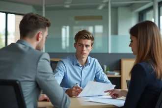 Jeune apprenti sérieux lors d’un entretien avec une responsable RH
