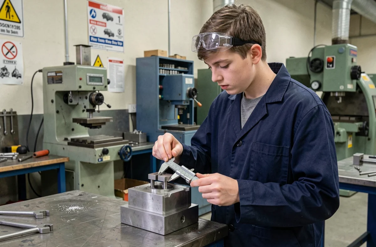 Lycéen en formation technique initiale dans l'atelier de métallurgie du Lycée Professionnel Privé Le Bréda