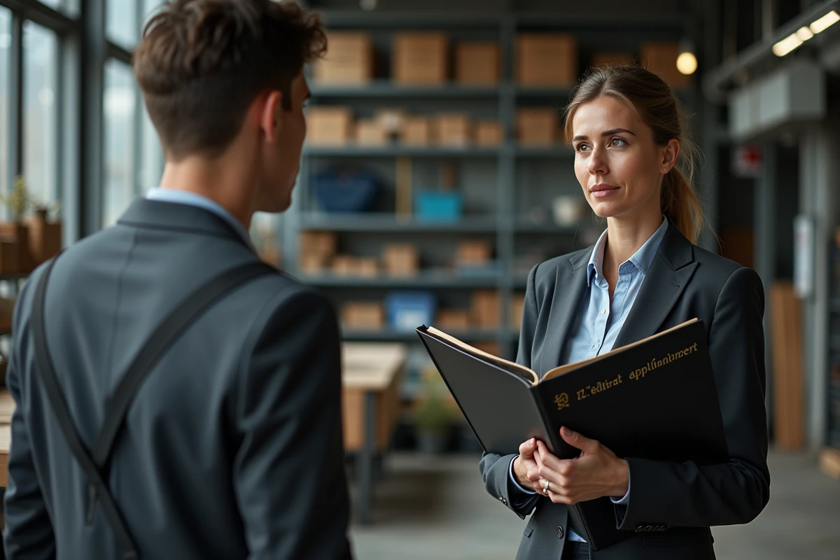 Responsable en atelier industriel parlant à un apprenti