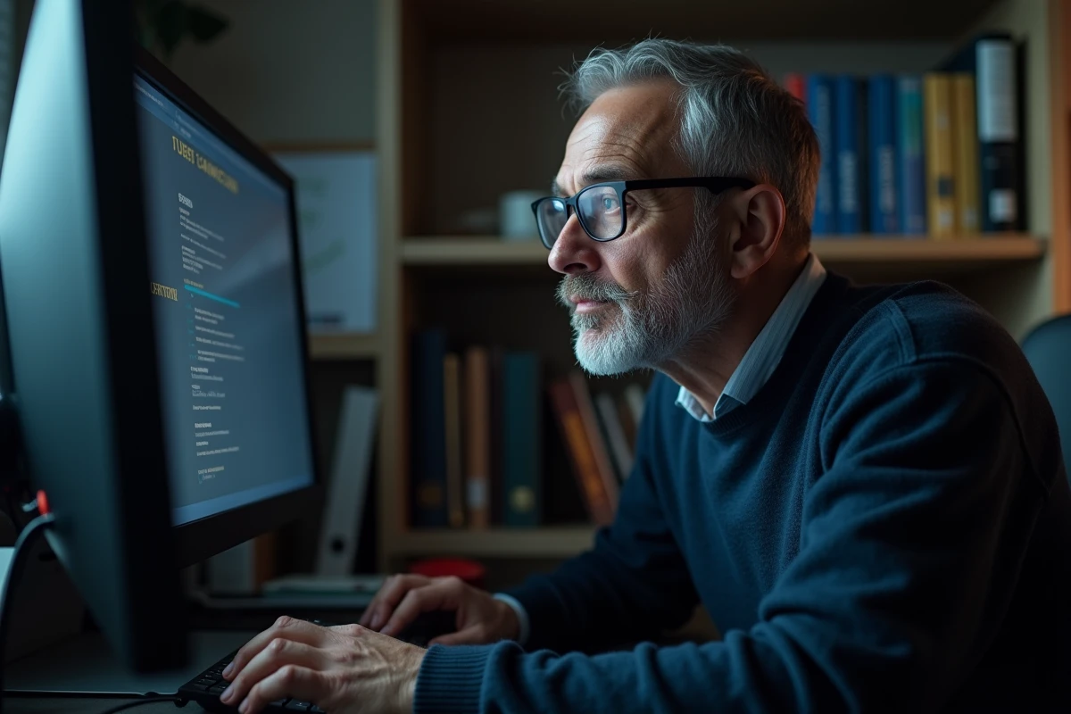 Homme cherchant à résoudre une erreur d'authentification sur un intranet professionnel
